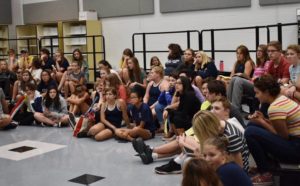 Drama Club students gather after hearing the 2019-2020 show lineup. On Aug 28, student actors and technicians listen to their potential future Drama Club officers and share opinions on the upcoming shows. (Photo curtsy of Rose Duffus) 