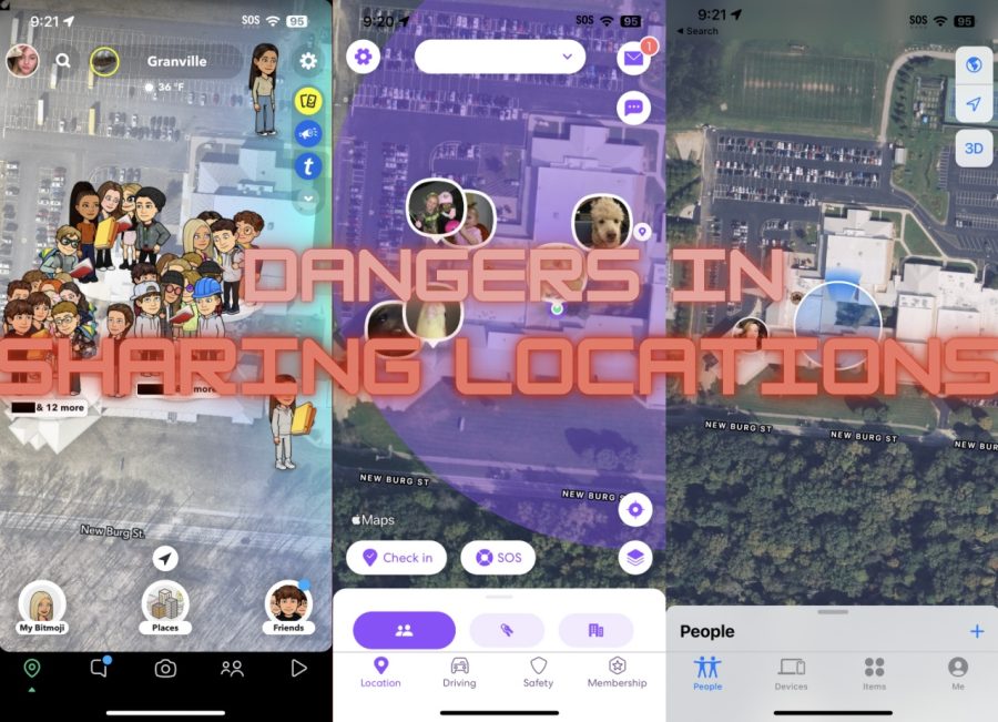 Snapchat, Life360 and FindMy location tracking. Graphic by Jaiden Tripp