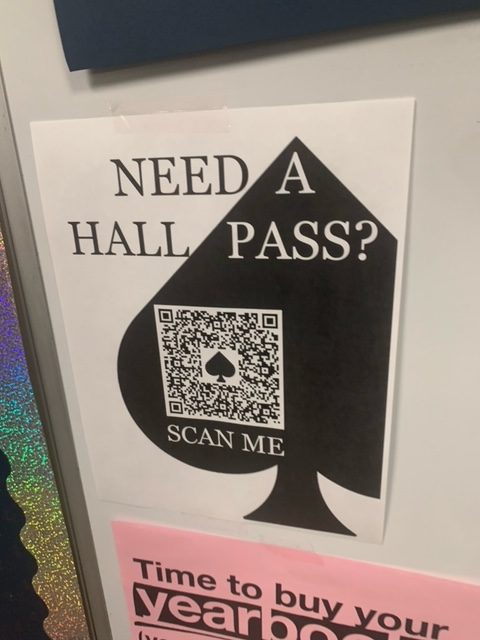 Hall passes much like this one can be found in all classrooms in the school.