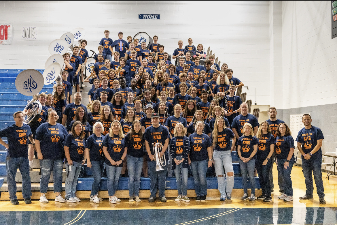 The entire band and some teachers gathered to show support at the pep rally the Friday before Elliots surgery. 