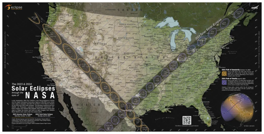 Eclipse map with paths of annularity and totality. Source: NASAs Scientific Visualization Studio