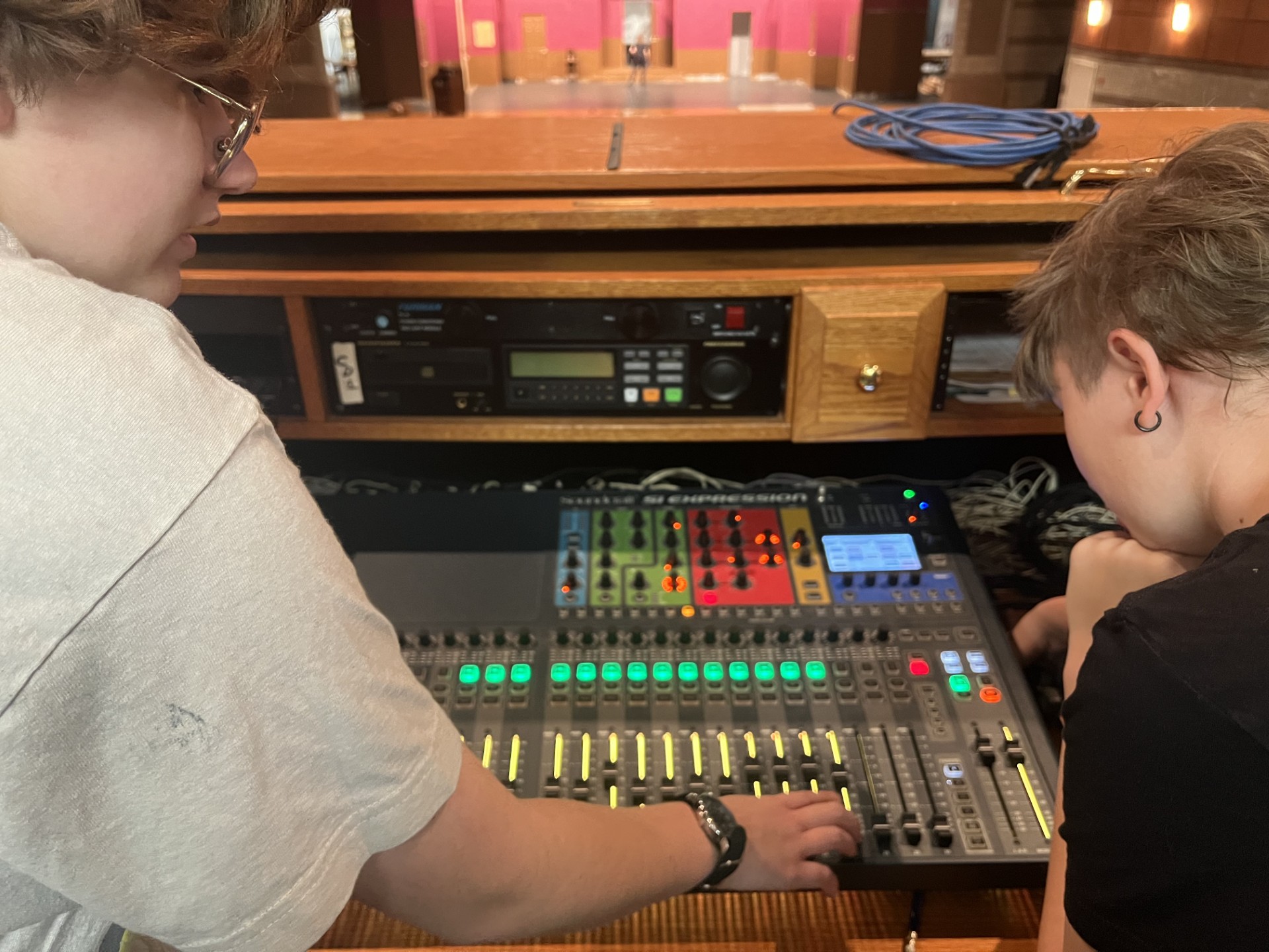 Sound crew members prep the soundboard during All-Day Tech on Oct. 25.