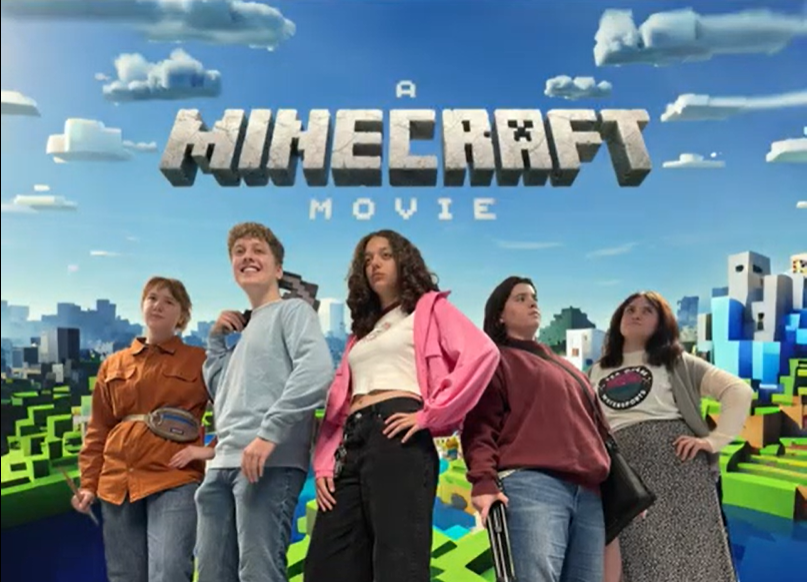 BAM staff members reenact the publicity photo from "A Minecraft Movie." Graphic created by Cannon Fink.