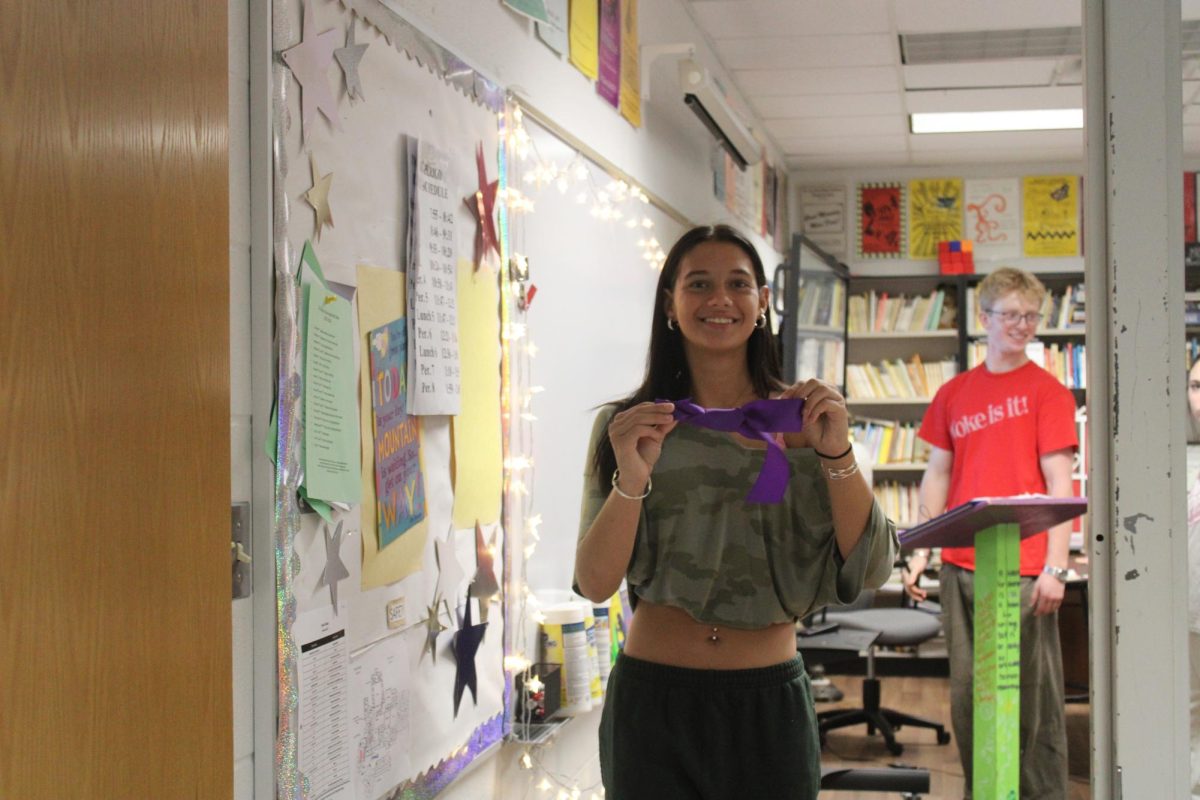 Senior Melia Teter shows off her best camo wear for spirit week.