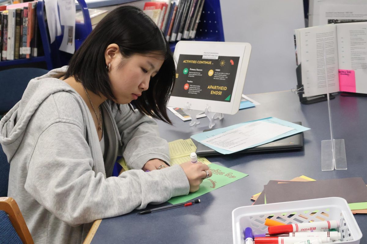 Devina Lee (10) colors and adds finishing touches to her project. 