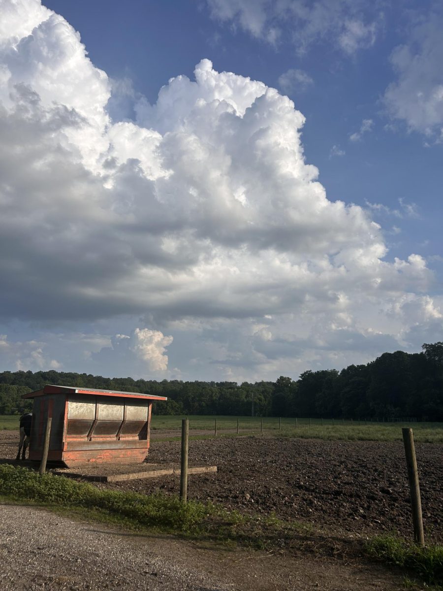 Part of the farm by the bike trail with large clouds looming over