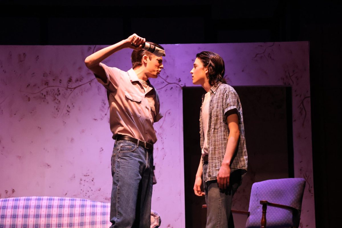 Darry (Owen Costa) and Ponyboy (Sam Hannig) fight with each other because Ponyboy stays out too late without letting Dally know. Later Ponyboy get slapped for his actions.