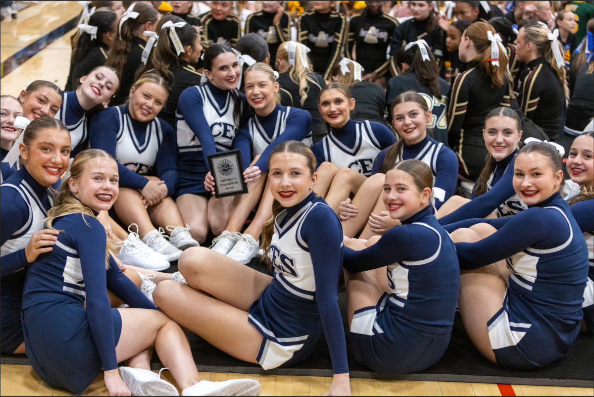 The competition team shows off their first place plaque. They started their season off strong by winning their first competition on November 1st, 2025. 
